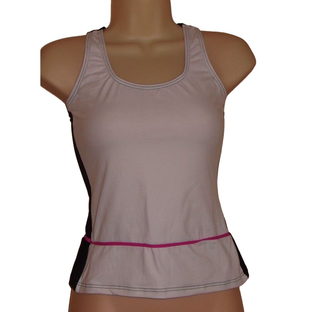 Body Wrappers Dance Top Size M White/Black Pink Piping Stretch Tank Shirt